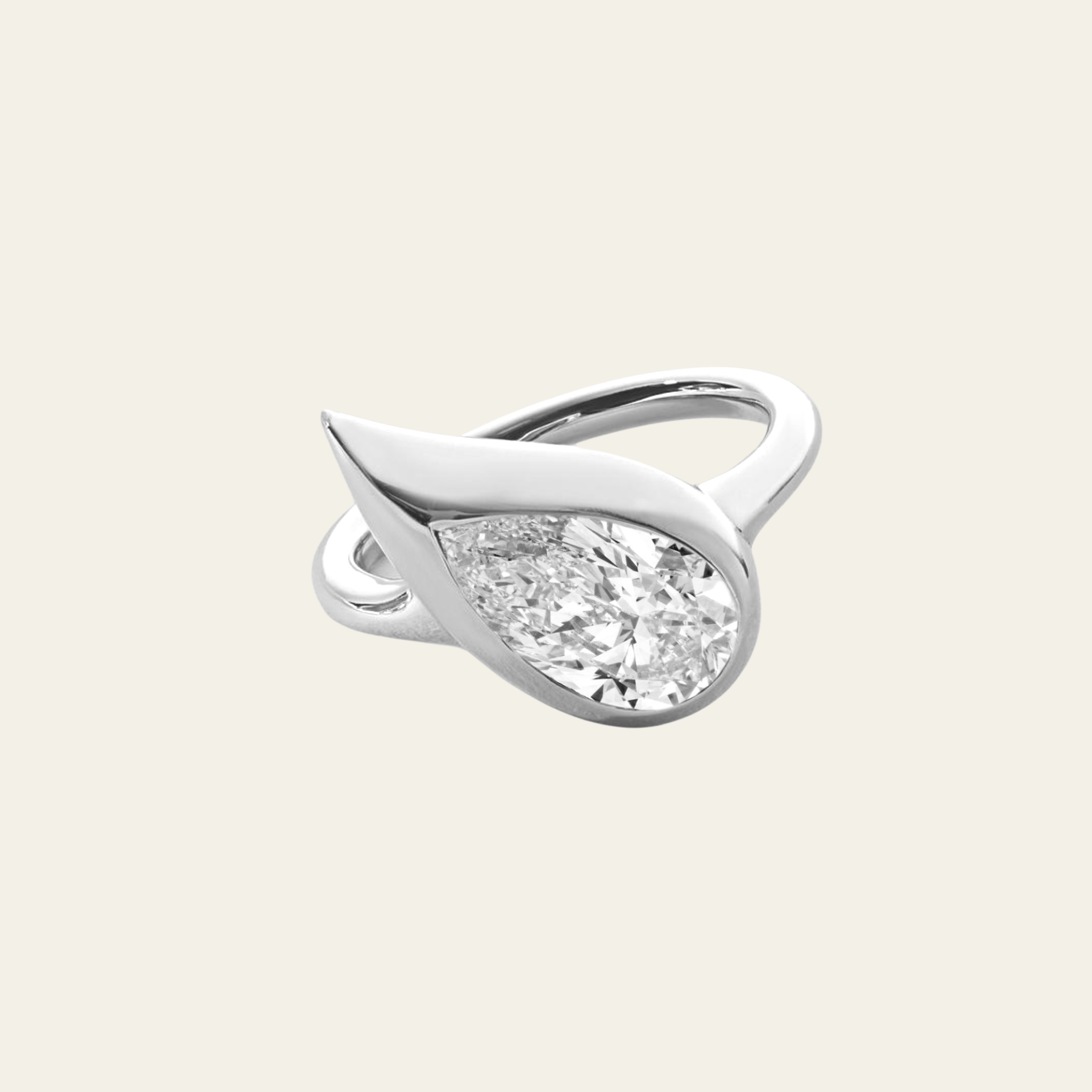 Mika Pinky Ring in White Gold with Pear Diamond