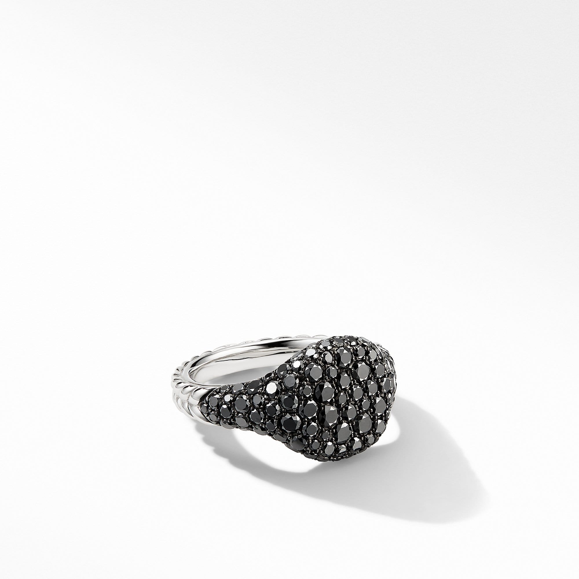 Mini Chevron Pinky Ring in 18K White Gold with Pave Black Diamonds
