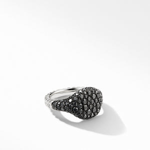 Mini Chevron Pinky Ring in 18K White Gold with Pave Black Diamonds