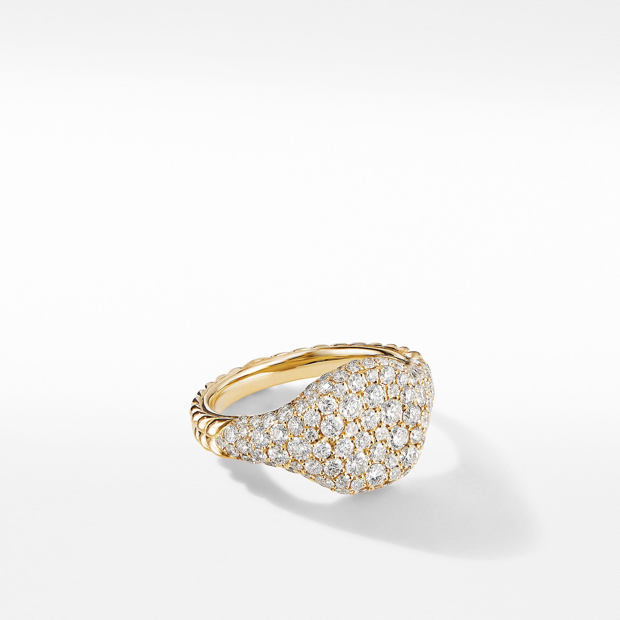Mini Chevron Pinky Ring in 18K Yellow Gold with  Pave Diamonds