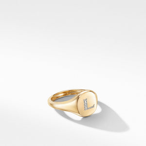 Mini DY Initial Pinky Ring in 18K Yellow Gold with Diamonds