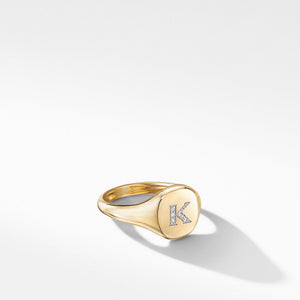 Mini DY Initial Pinky Ring in 18K Yellow Gold with Diamonds