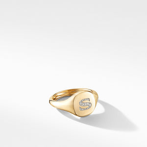 Mini DY Initial Pinky Ring in 18K Yellow Gold with Diamonds