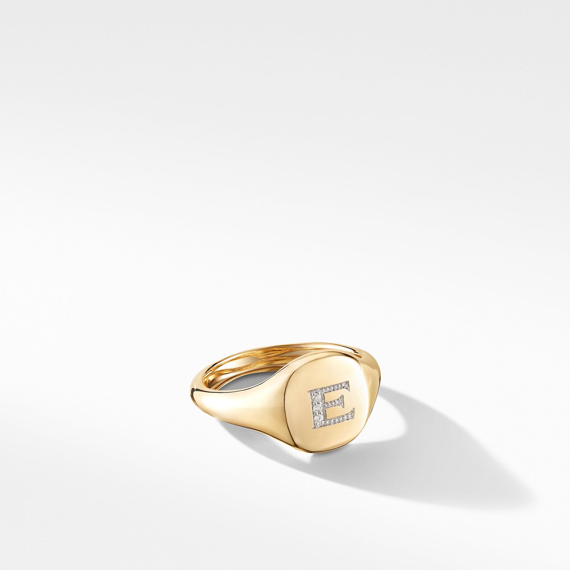 Mini DY Initial Pinky Ring in 18K Yellow Gold with Diamonds