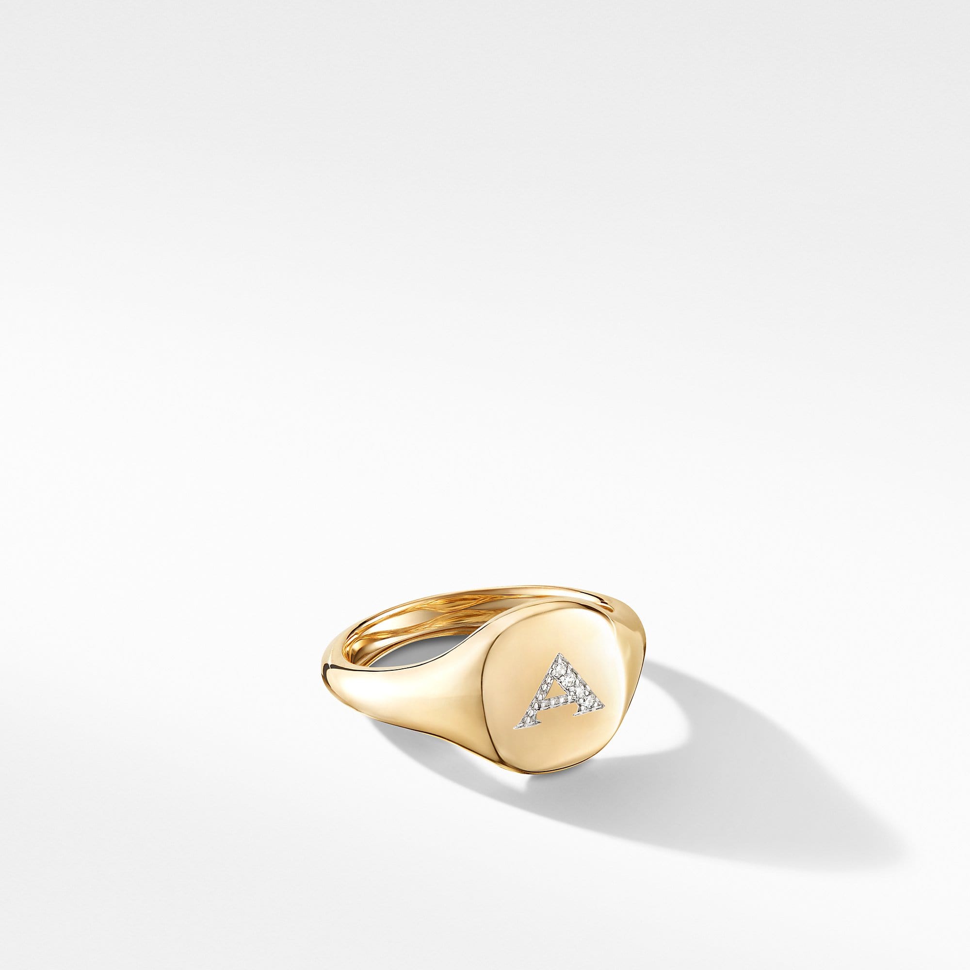 Mini DY Initial Pinky Ring in 18K Yellow Gold with Diamonds