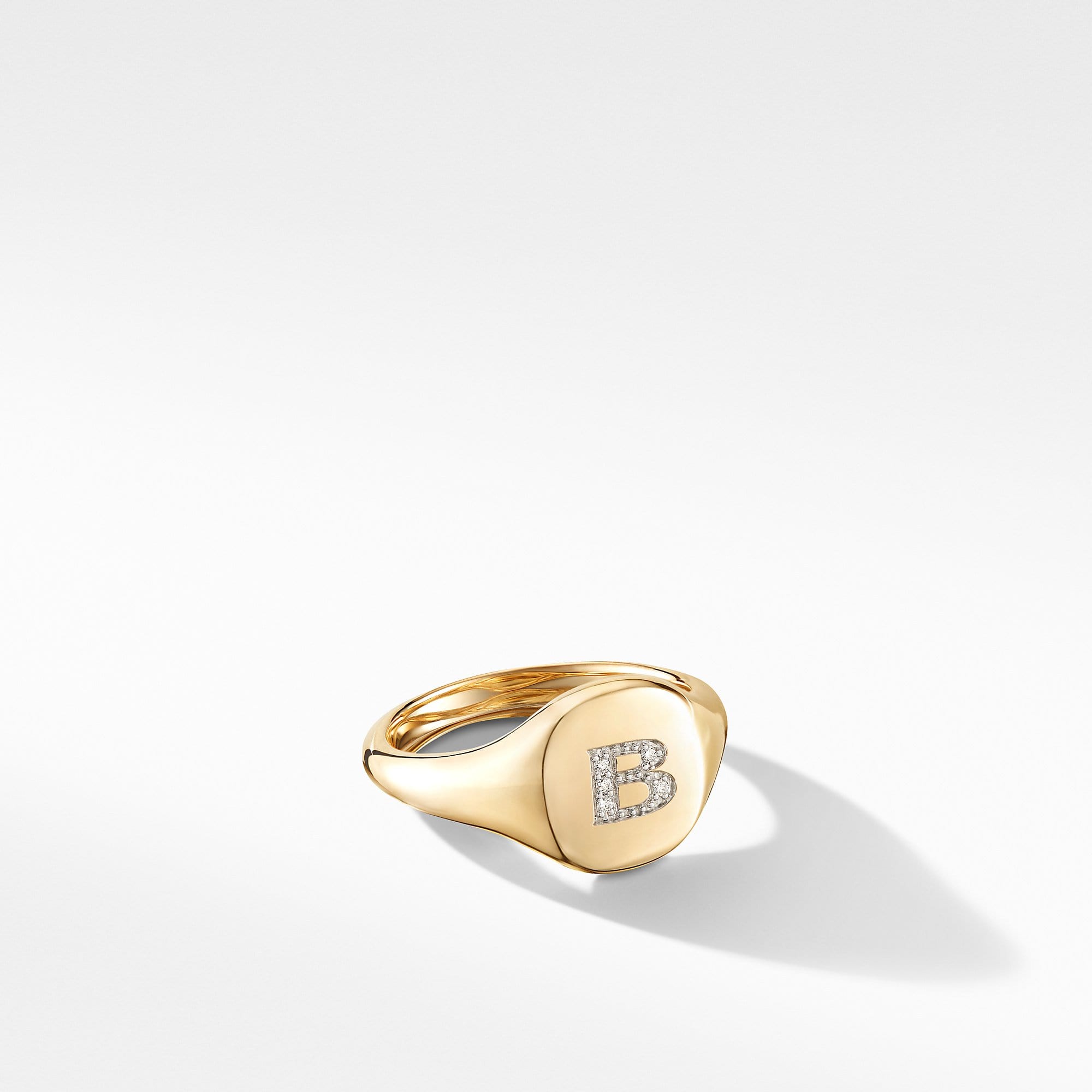 Mini DY Initial Pinky Ring in 18K Yellow Gold with Diamonds