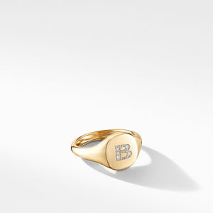 Mini DY Initial Pinky Ring in 18K Yellow Gold with Diamonds