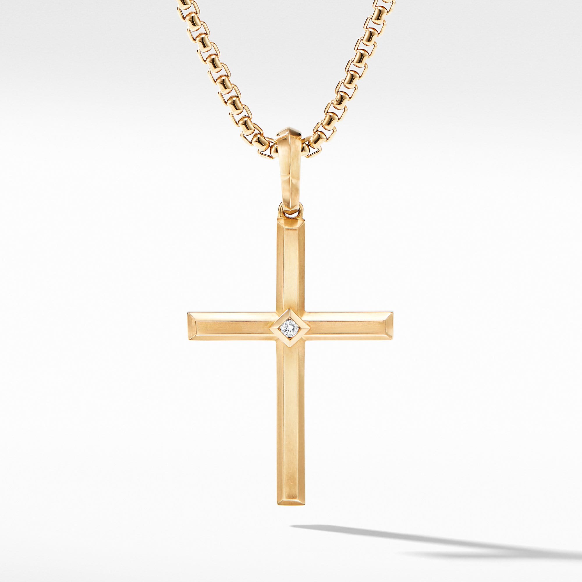 Modern Renaissance Cross Pendant in 18K Yellow Gold with Center Diamond