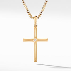 Modern Renaissance Cross Pendant in 18K Yellow Gold with Center Diamond
