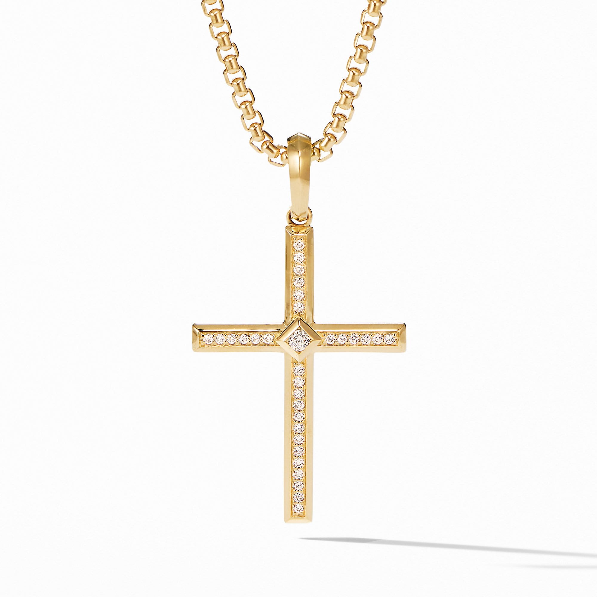 Modern Renaissance Cross Pendant in 18K Yellow Gold with Diamonds