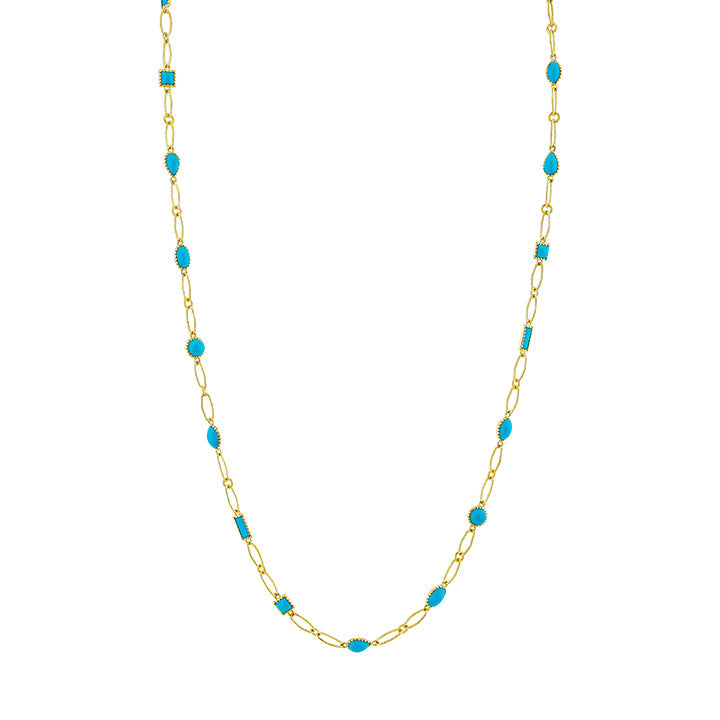 18k Yellow Gold Turquoise Mixed Shape Lacey Chain
