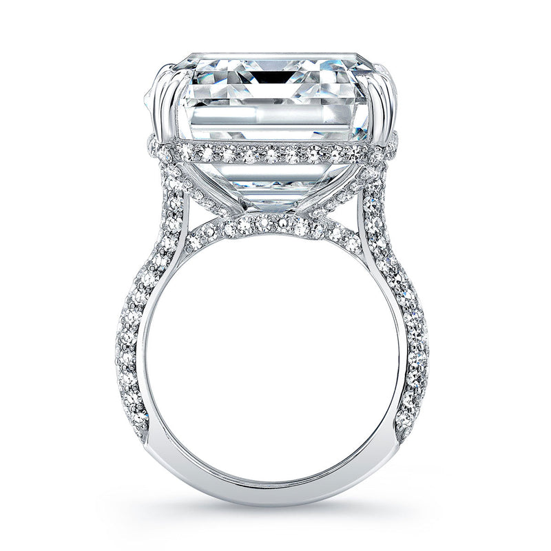 37.69 Carat Emerald Cut Diamond Ring with Pavé Band