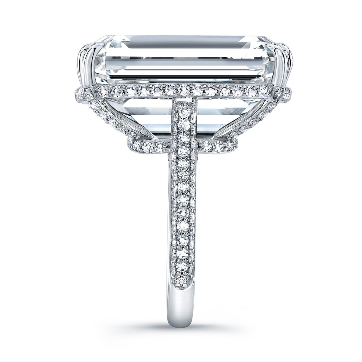37.69 Carat Emerald Cut Diamond Ring with Pavé Band