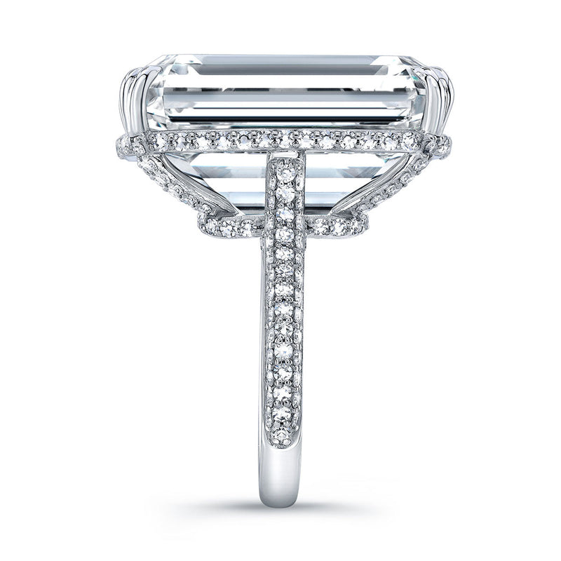 37.69 Carat Emerald Cut Diamond Ring with Pavé Band