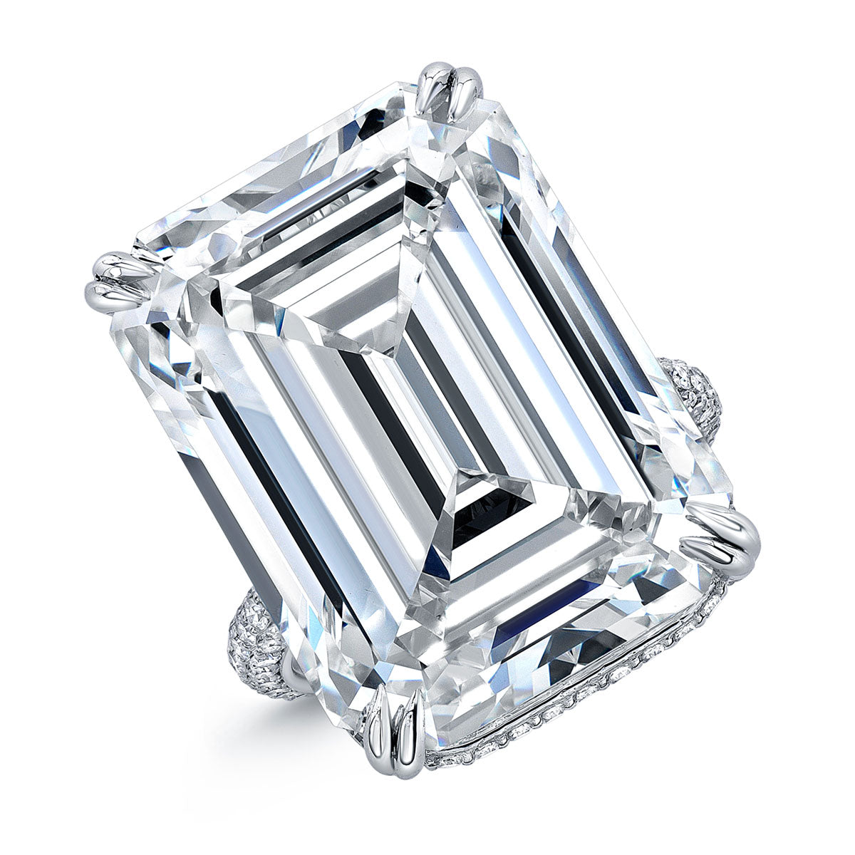 37.69 Carat Emerald Cut Diamond Ring with Pavé Band