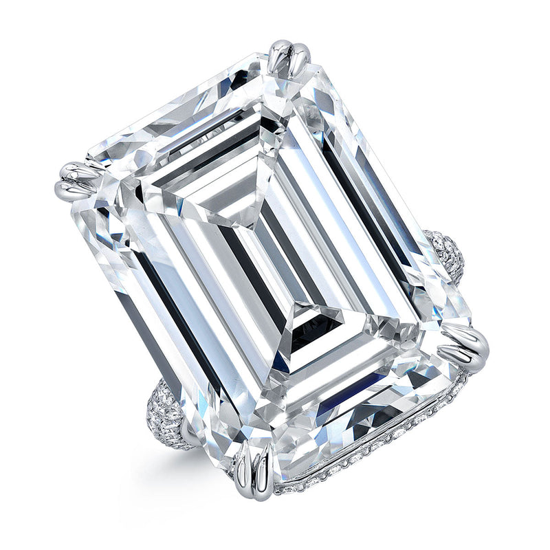 37.69 Carat Emerald Cut Diamond Ring with Pavé Band