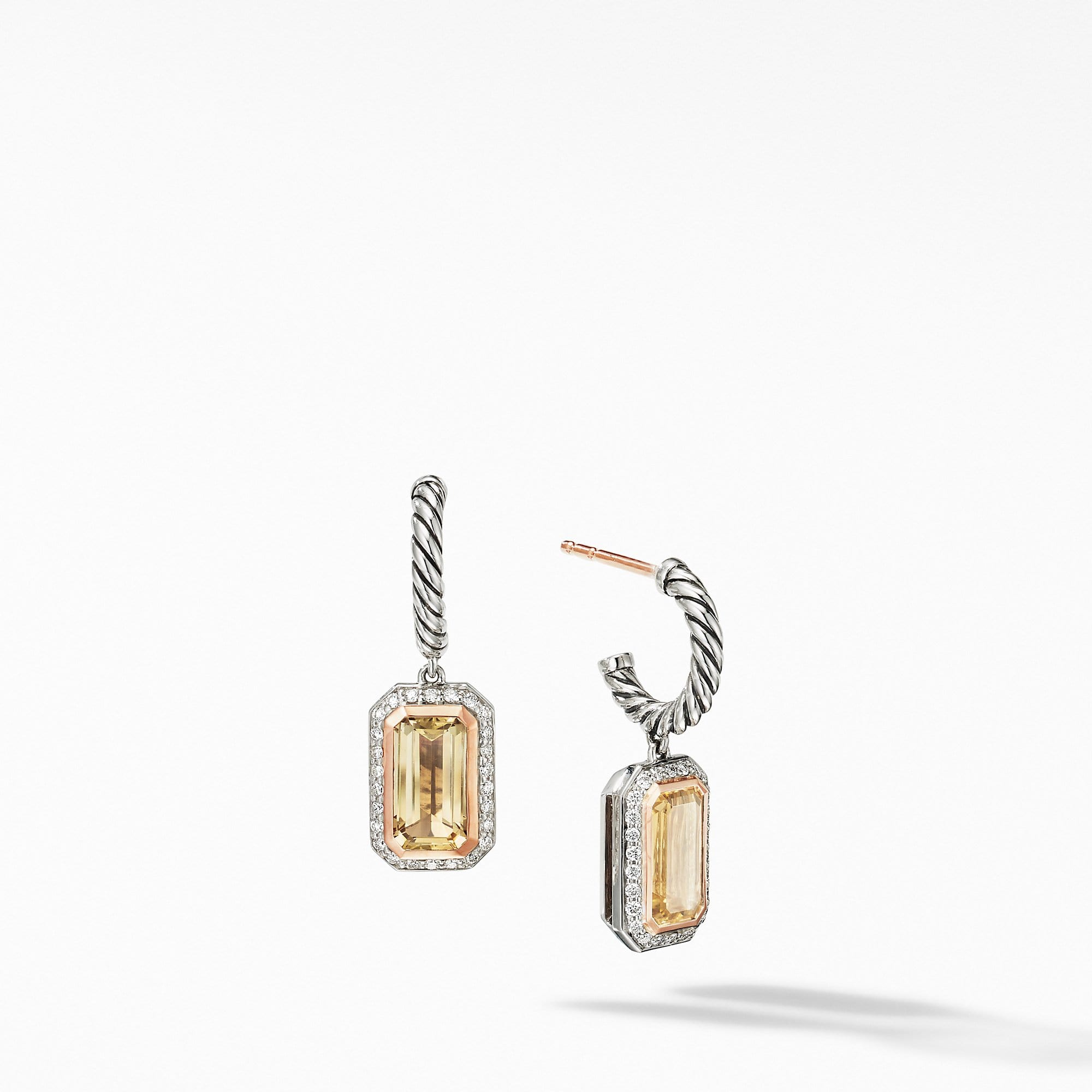Novella Drop Earrings with Champagne Citrine,  Pave Diamonds and 18K Rose Gold