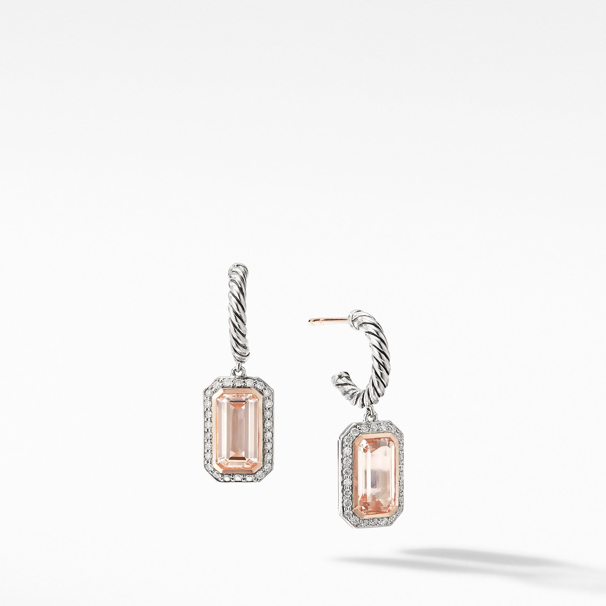 Novella Drop Earrings with Morganite,  Pave Diamonds and 18K Rose Gold