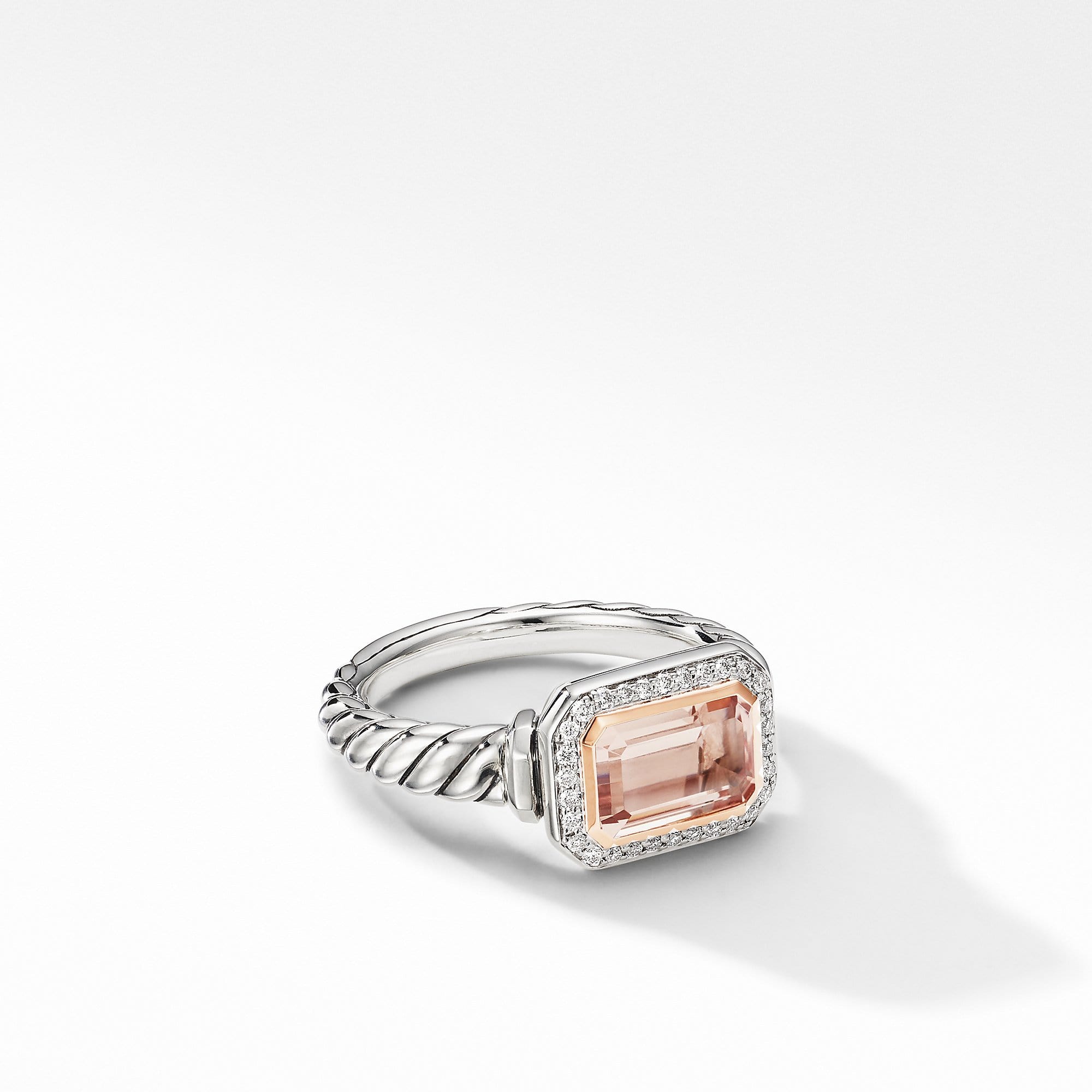Novella Ring with Morganite,  Pave Diamonds and 18K Rose Gold