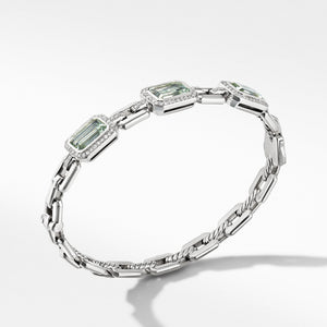 Novella Three Stone Bracelet with Prasiolite and  Pave Diamonds