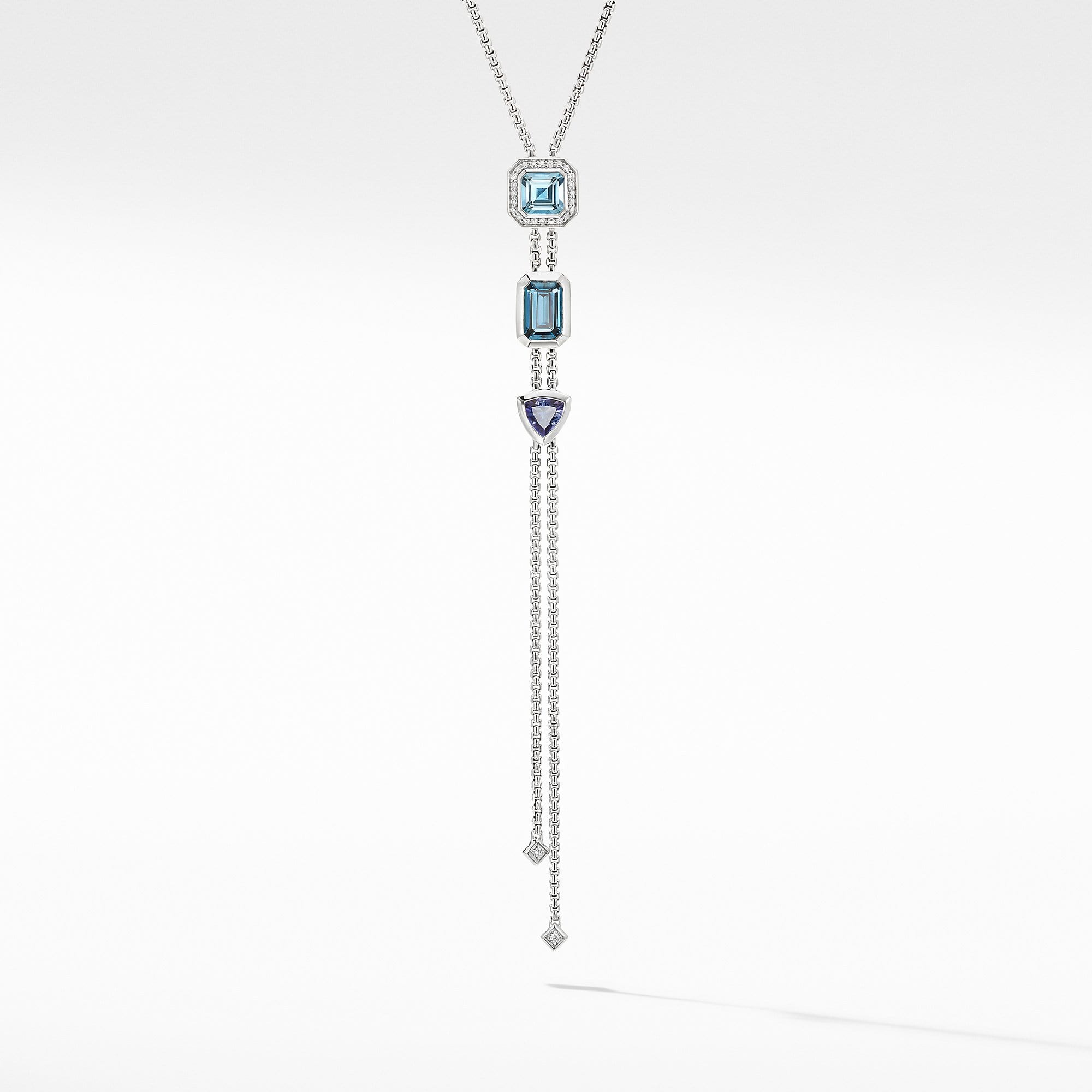 Novella Y Necklace with Blue Topaz and  Pave Diamonds