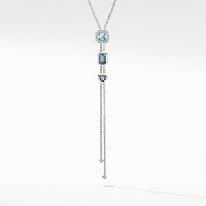 Novella Y Necklace with Blue Topaz and  Pave Diamonds
