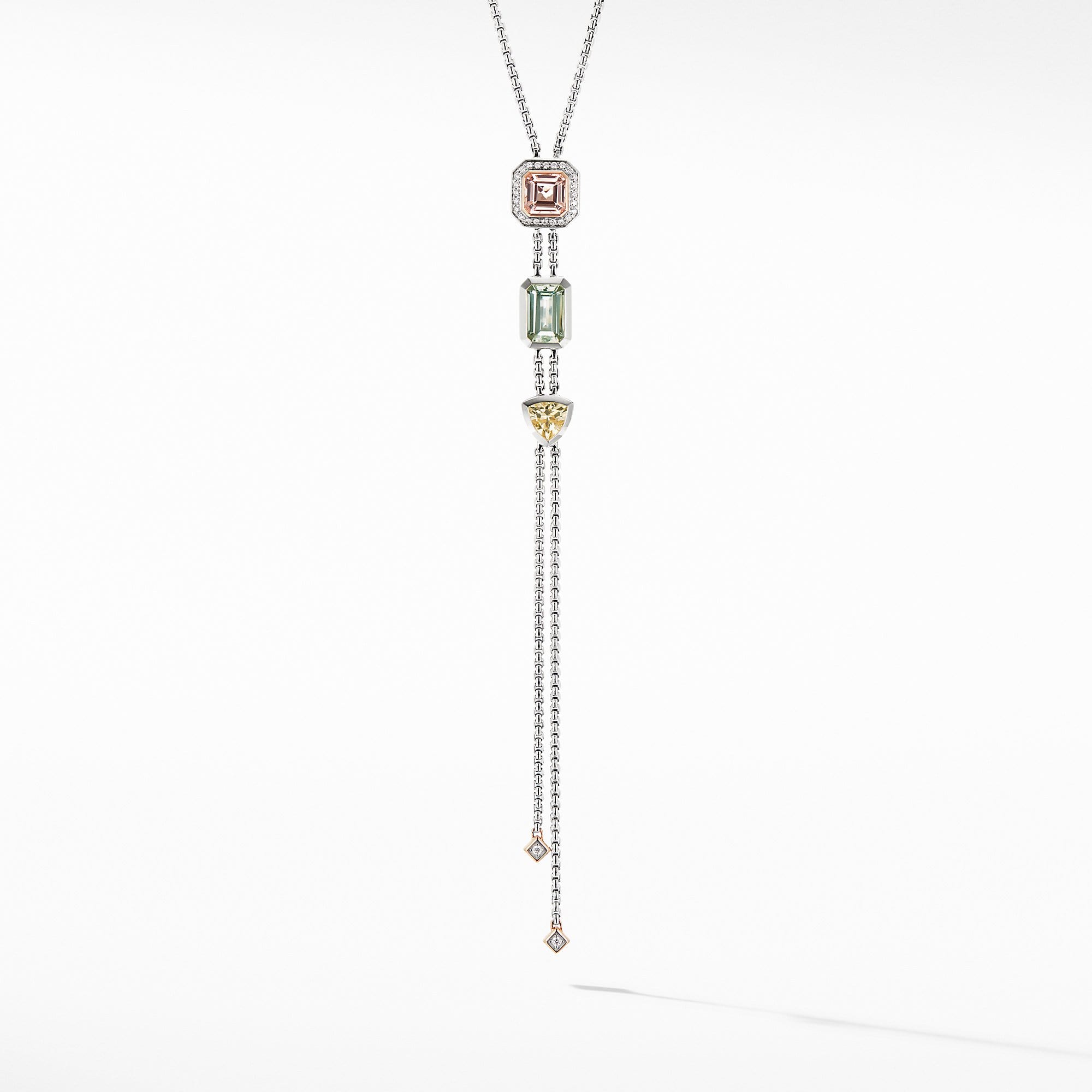 Novella Y Necklace with Morganite,  Pave Diamonds and 18K Rose Gold