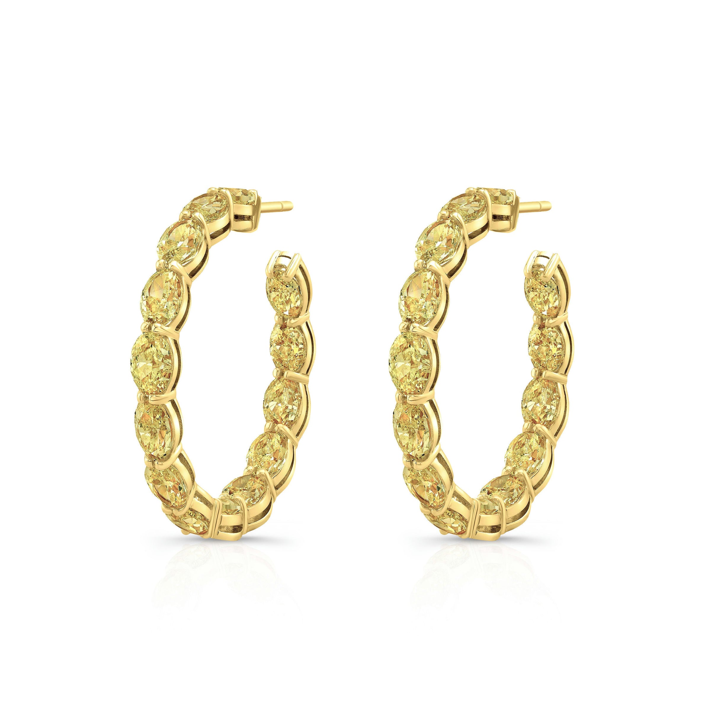 Fancy Yellow Oval Diamond Hoop Earrings