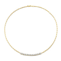 Floating East West Emerald Cut diamond Pendant on Paperclip Chain