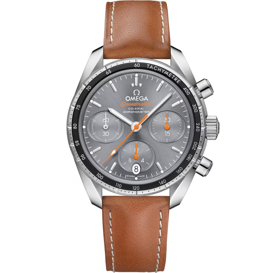 Speedmaster 38 Steel on Leather Strap Grey