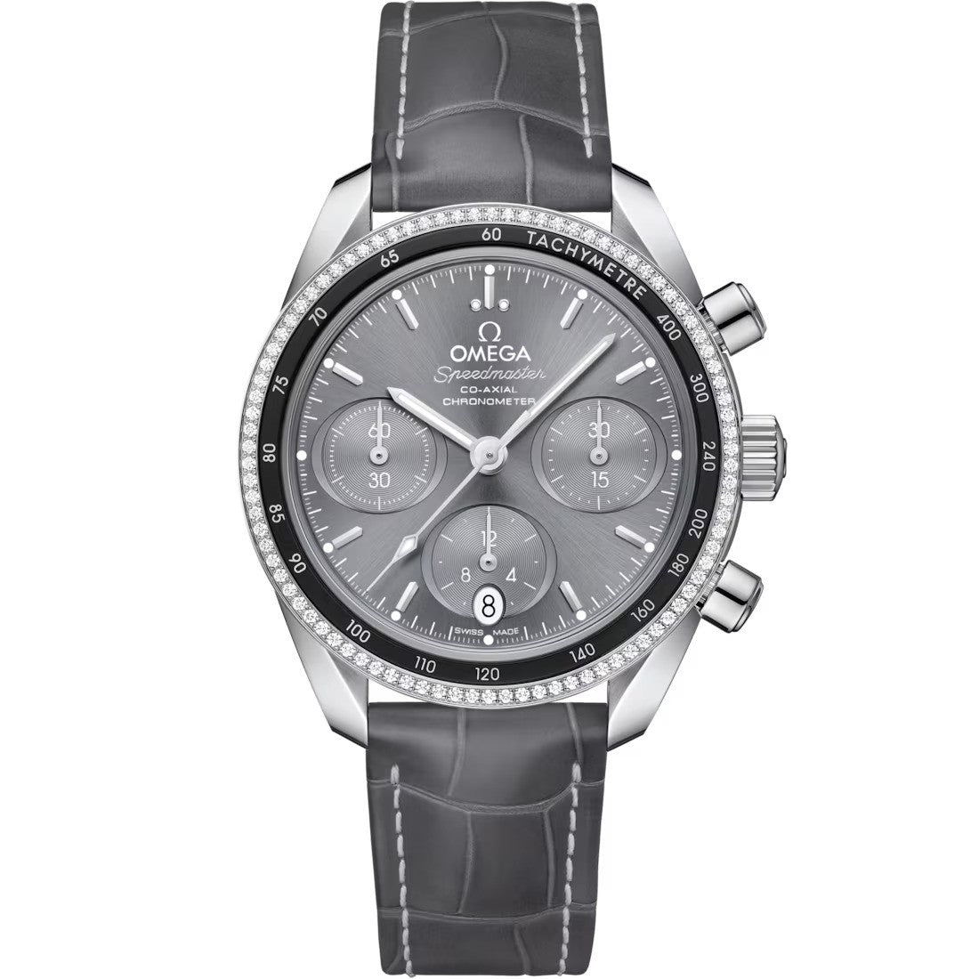Speedmaster 38 Steel on Leather Strap Grey Diamond