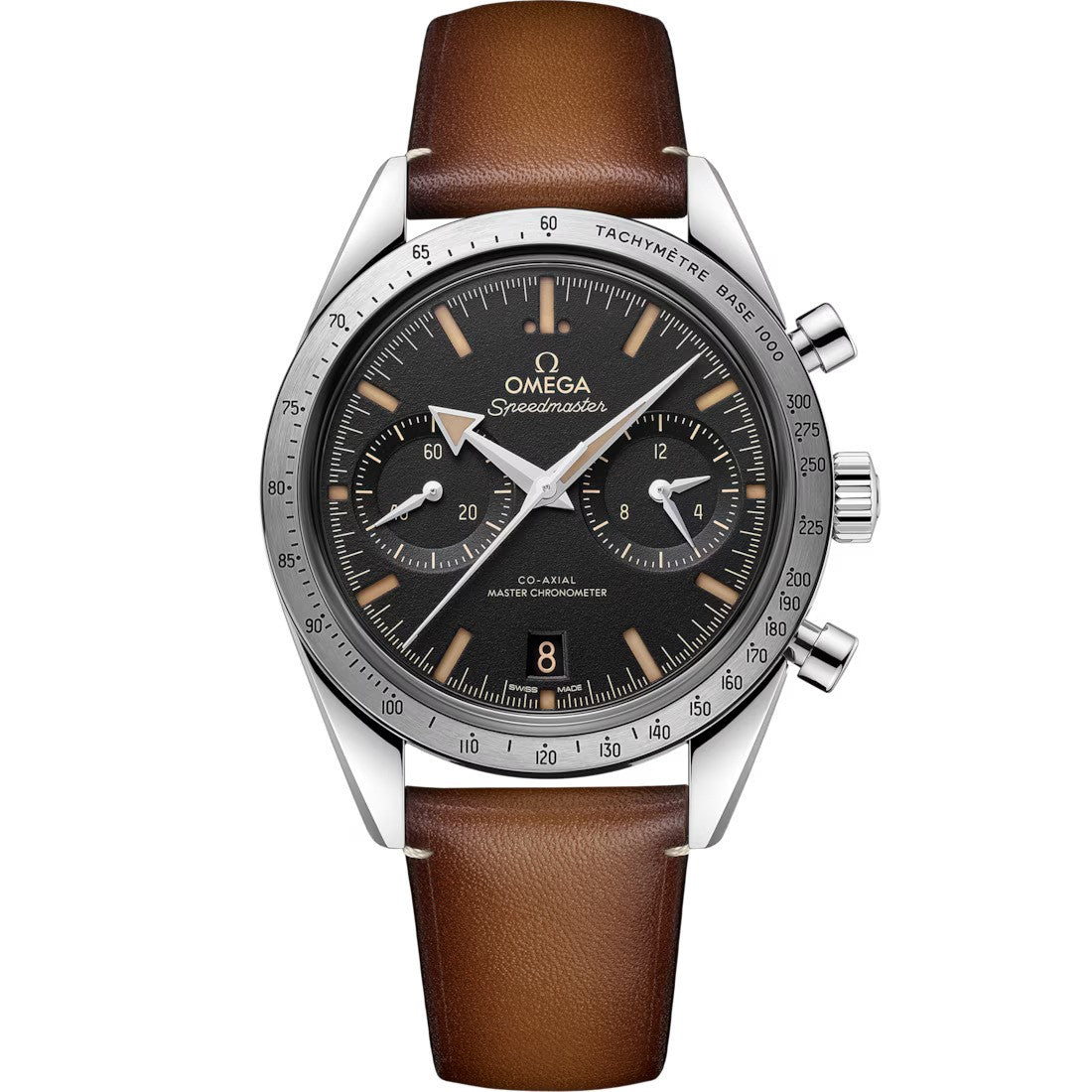 Speedmaster 57' Steel on Leather Strap Black