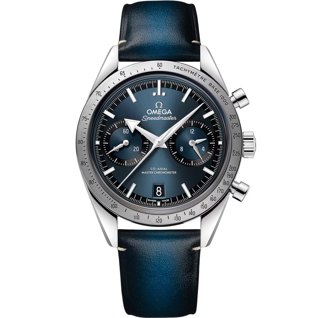 Speedmaster 57' Steel on Leather Strap Blue