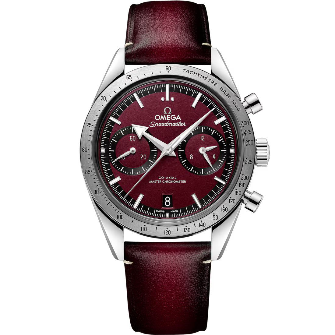 Speedmaster 57' Steel on Leather Strap Red