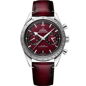 Speedmaster 57' Steel on Leather Strap Red