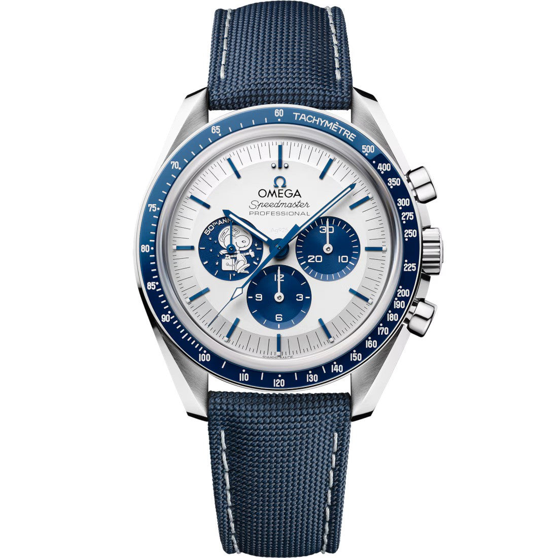 Speedmaster Anniversary Series "Silver Snoopy Award" Steel on Fabric Strap Silver