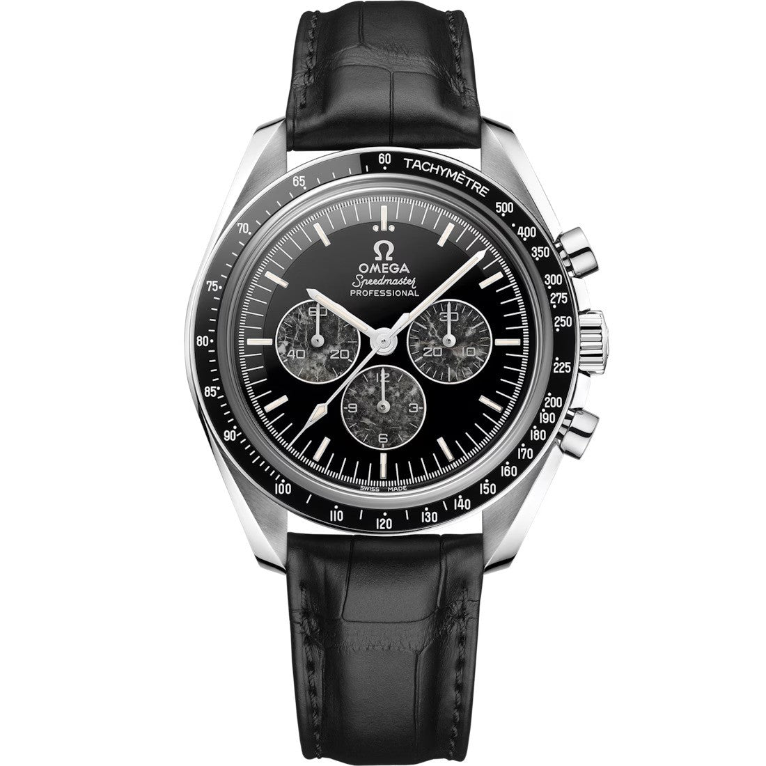 Speedmaster Calibre 321 Platinum on Leather Strap Black
