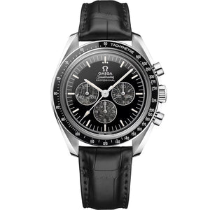 Speedmaster Calibre 321 Platinum on Leather Strap Black