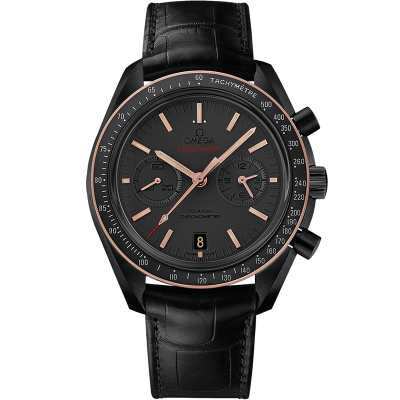 Speedmaster Dark Side of the Moon "Sedna Black" Black Ceramic on Leather Strap Grey