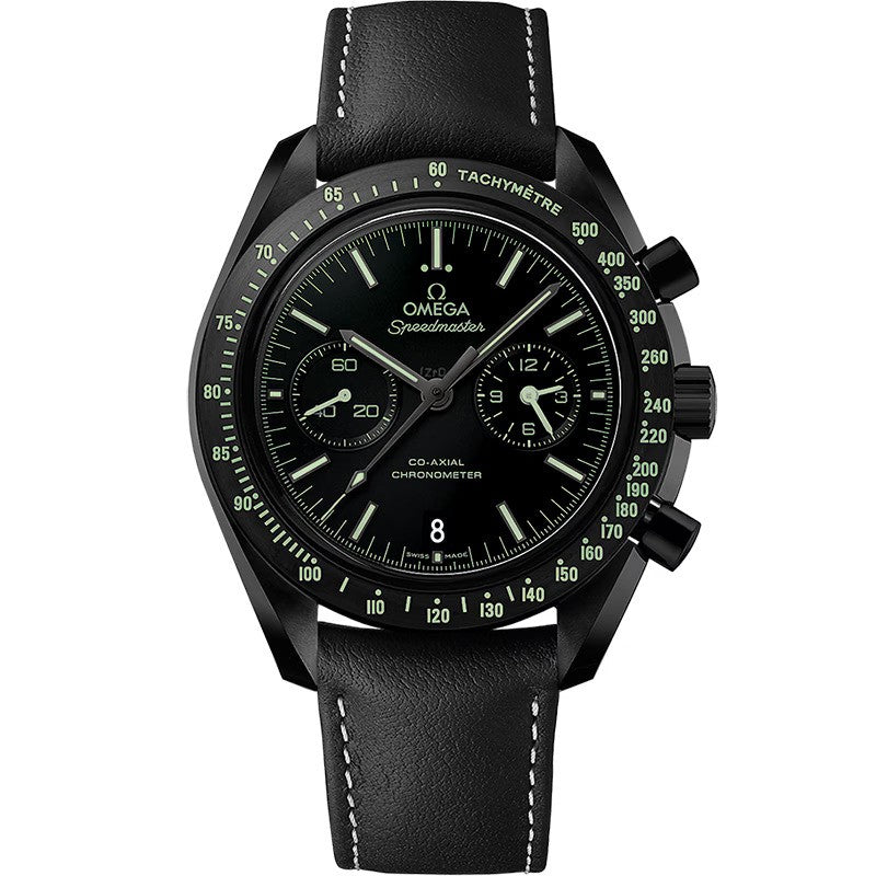 Speedmaster Dark Side of the Moon "Pitch Black" Black Ceramic on Leather Strap Black