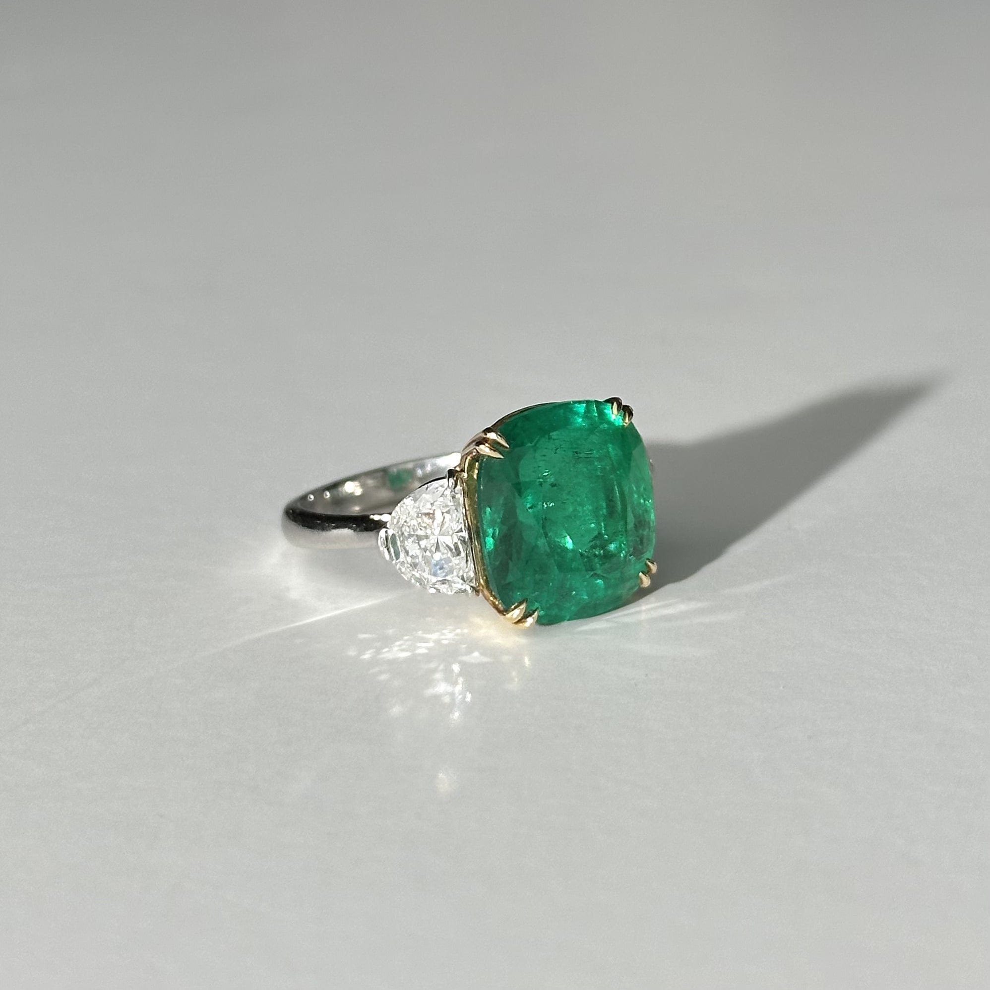 One-of-a-Kind Cushion-Cut Colombian Emerald Ring With Diamonds