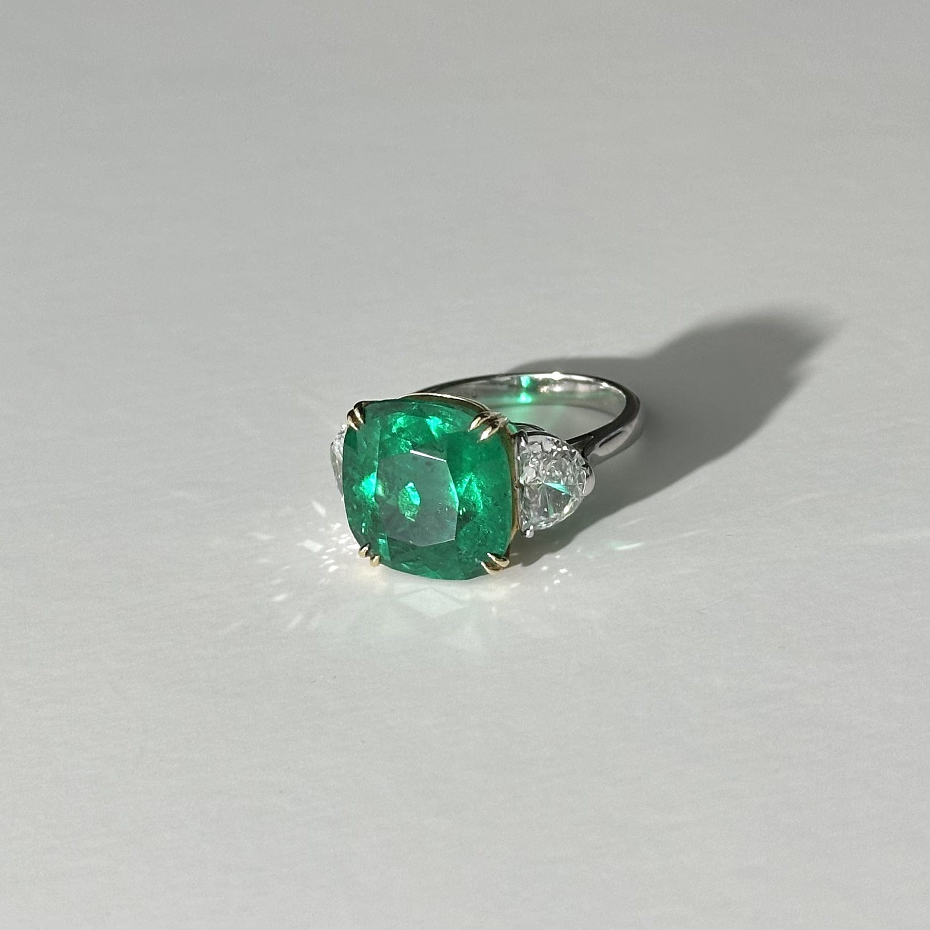 One-of-a-Kind Cushion-Cut Colombian Emerald Ring With Diamonds