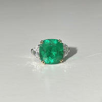 One-of-a-Kind Cushion-Cut Colombian Emerald Ring With Diamonds