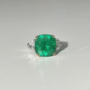 One-of-a-Kind Cushion-Cut Colombian Emerald Ring With Diamonds