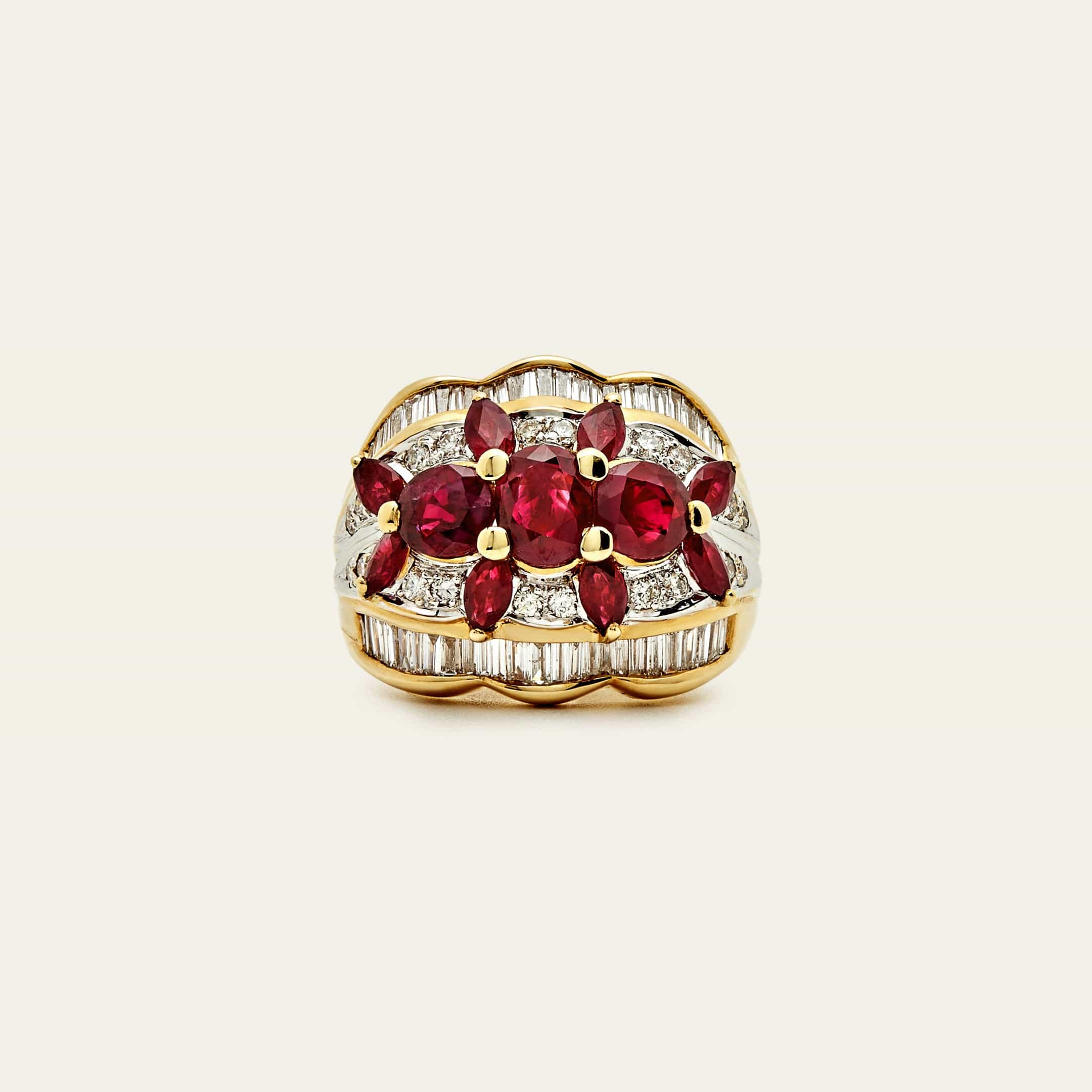 Oval Marquise Ruby and Diamond Dome Ring
