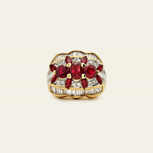Oval Marquise Ruby and Diamond Dome Ring