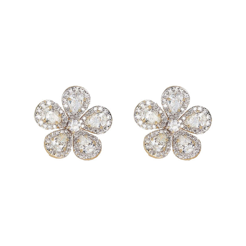 18k Rose Gold Diamond Flower Earrings