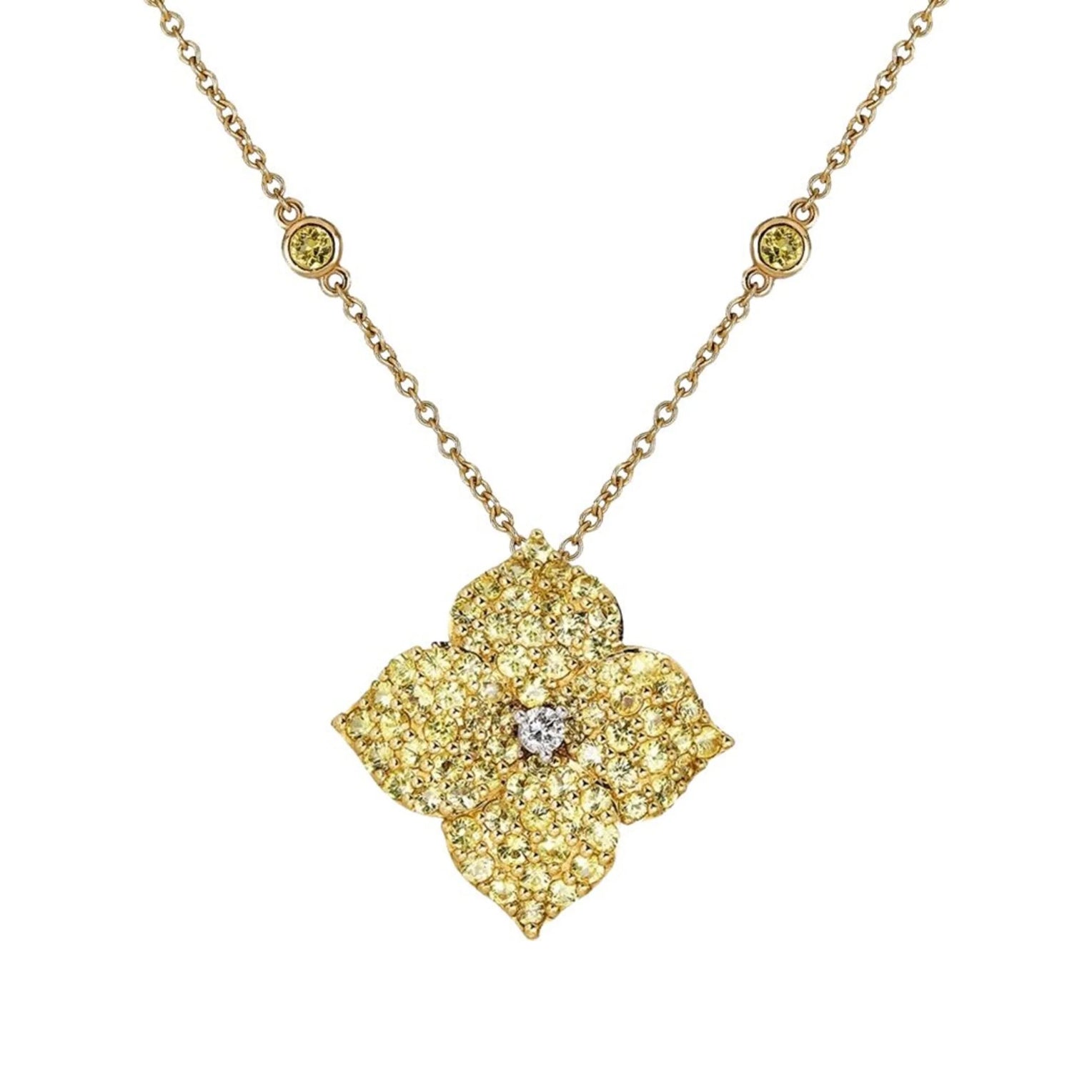 Yellow Sapphire & Diamond Large Flower Pendant