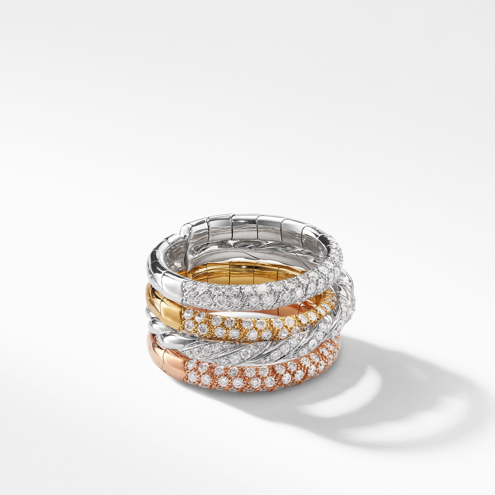 Pavé Flex Four Row Ring with Diamonds in 18K Gold