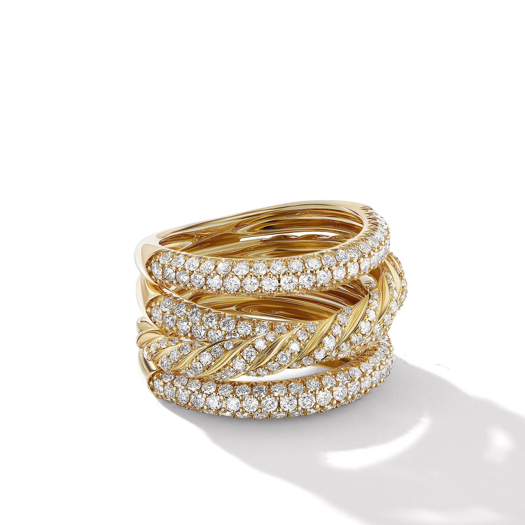 Pave Four Row Ring in 18K Yellow Gold with Diamonds